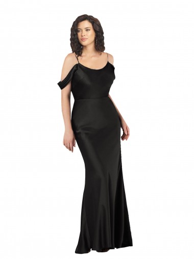 Low Back Black Sleeveless Off the Shoulder A-Line Silk like Satin Formal Dress / Bridesmaid Dress Worcester