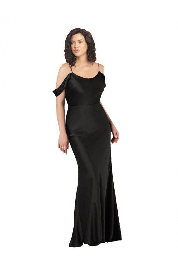 Low Back Black Sleeveless Off the Shoulder A-Line Silk like Satin Formal Dress / Bridesmaid Dress Worcester