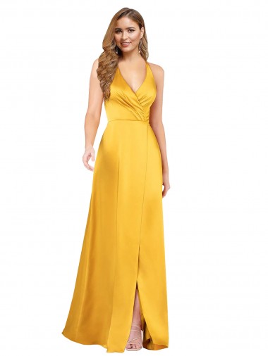 Open Back Sleeveless V-Neck A-Line Silk like Satin Formal Dress / Bridesmaid Dress Worcester