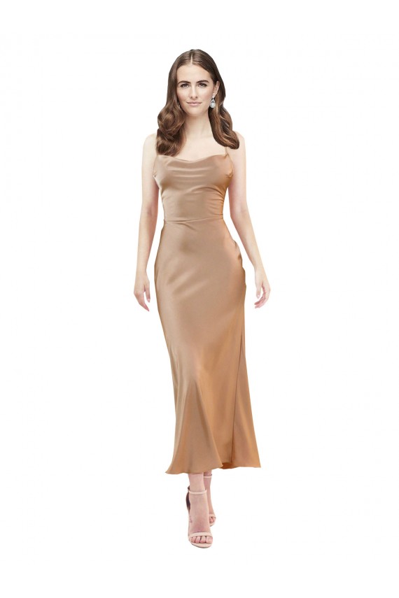 Low Back Sleeveless Cowl Neck Sheath Silk like Satin Formal Evening Gown / Prom Dress / Bridesmaid Dress Worcester