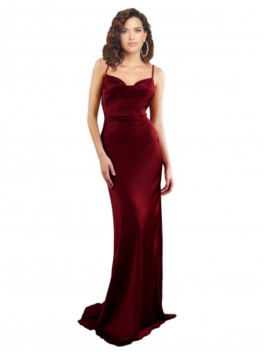 Criss Cross Open Back Burgundy Sleeveless Cowl Neck Sheath Silk like Satin Prom Dresses Worcester