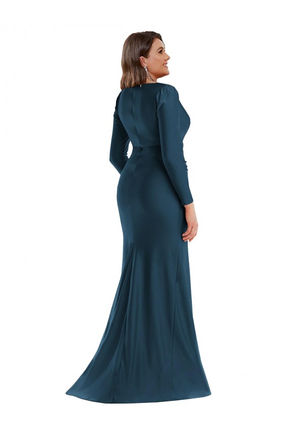 Long Sleeves V-Neck Mermaid Silk like Satin Formal Plus Size Evening Gown / Prom Dress / Bridesmaid Dress Worcester