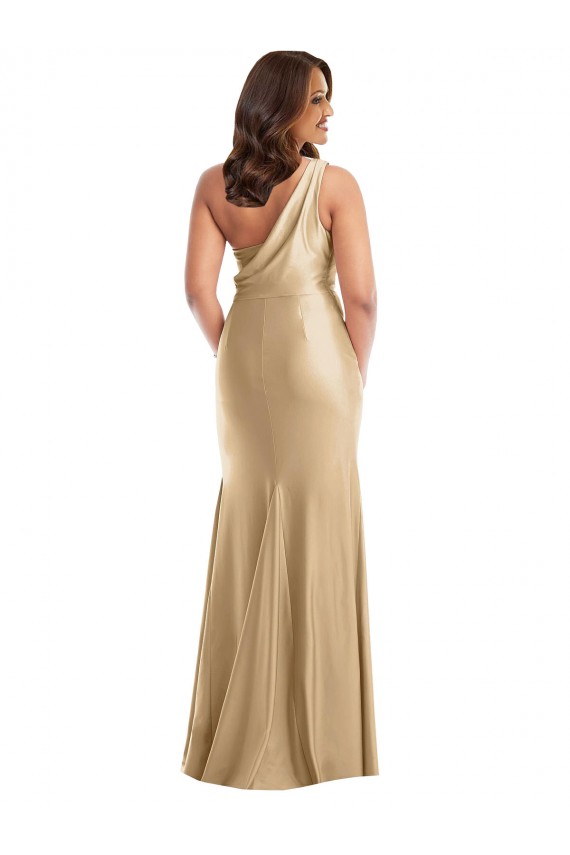 Soft Gold Sleeveless One Shoulder Mermaid Silk like Satin Formal Plus Size Evening Gown / Prom Dress / Bridesmaid Dress Worcester