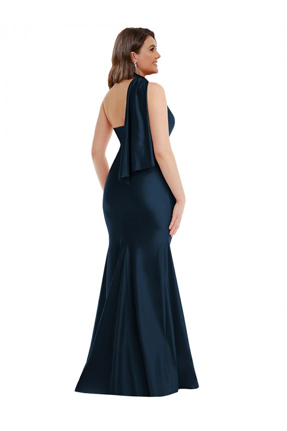 Dark Navy Sleeveless One Shoulder Mermaid Silk like Satin Formal Plus Size Evening Gown / Prom Dress / Bridesmaid Dress Worcester