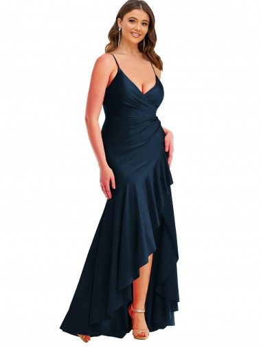 Sleeveless Spaghetti Straps Mermaid Silk like Satin High Low Plus Size Evening Gown / Prom Dress / Bridesmaid Dress Worcester