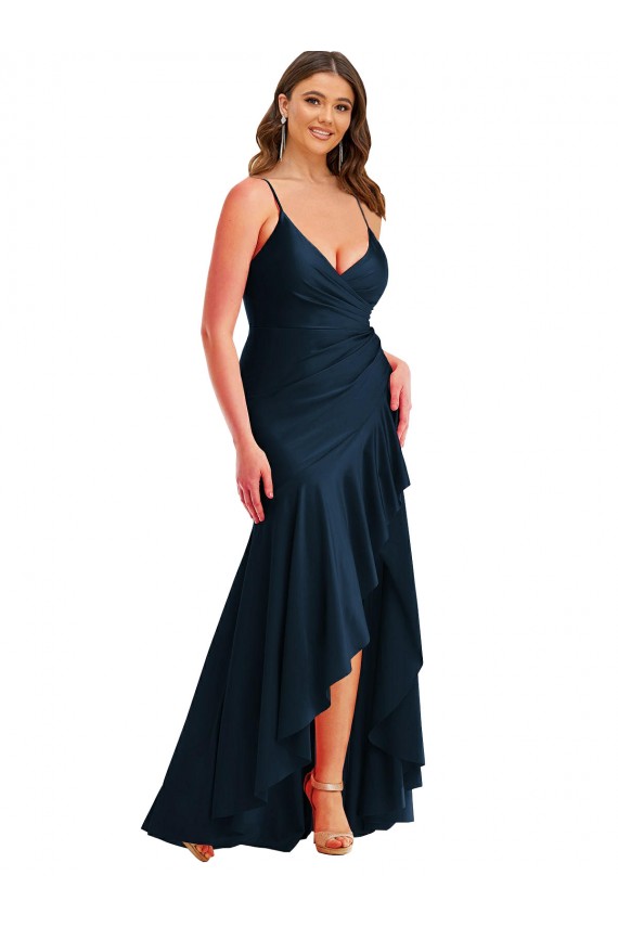 Sleeveless Spaghetti Straps Mermaid Silk like Satin High Low Plus Size Evening Gown / Prom Dress / Bridesmaid Dress Worcester