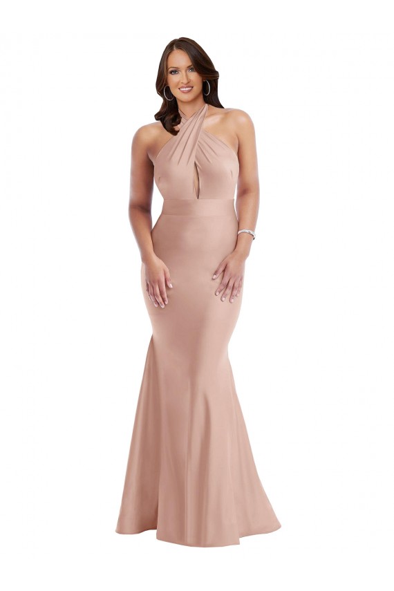 Open Back Sleeveless Halter Neck Mermaid Silk like Satin Formal Plus Size Evening Gown / Prom Dress / Bridesmaid Dress Worcester