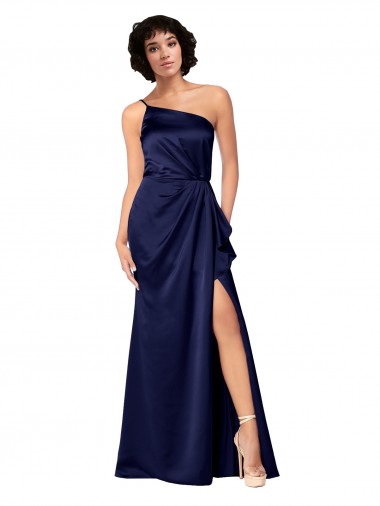 Sapphire Sleeveless One Shoulder A-Line Silk like Satin Black Tie Evening Gown / Prom Dress / Bridesmaid Dress Worcester