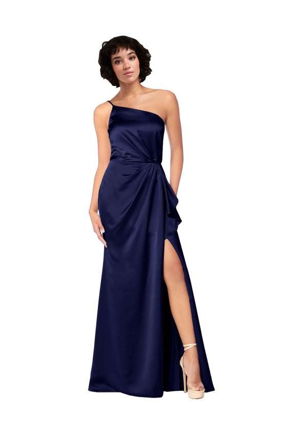 Sapphire Sleeveless One Shoulder A-Line Silk like Satin Black Tie Evening Gown / Prom Dress / Bridesmaid Dress Worcester
