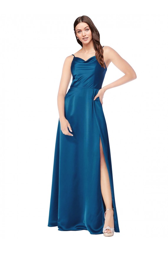 Low Back Peacock Blue Sleeveless Spaghetti Straps A-Line Silk like Satin Formal Evening Gown / Prom Dress / Bridesmaid Dress Worcester