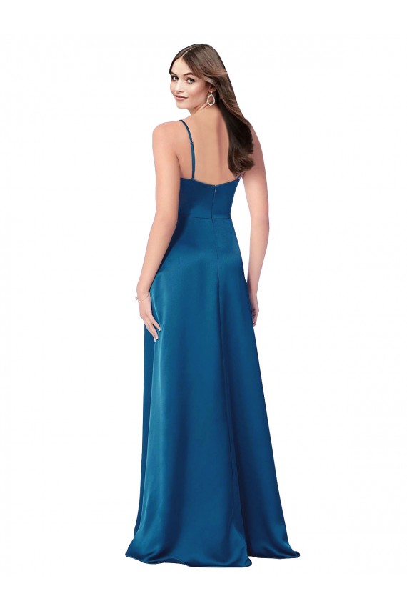 Low Back Peacock Blue Sleeveless Spaghetti Straps A-Line Silk like Satin Formal Evening Gown / Prom Dress / Bridesmaid Dress Worcester