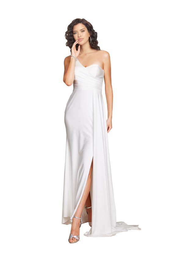 Sleeveless One Shoulder A-Line Silk like Satin Wedding Dress Worcester