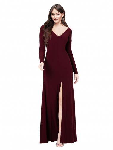 V-Back Long Sleeves V-Neck Sheath Spandex Prom Dress / Bridesmaid Dress Worcester