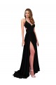 Open Back Sleeveless V-Neck A-Line Spandex Black Tie Evening Gown / Prom Dress / Bridesmaid Dress Worcester