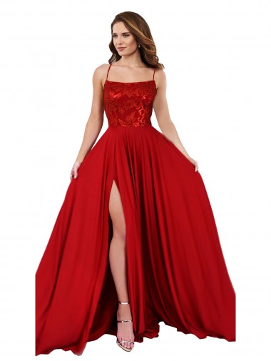 Criss Cross Open Back Sleeveless Spaghetti Straps A-Line Spandex & Lace Semi Formal Evening Dress / Prom Dress / Bridesmaid Dress Worcester