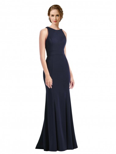 Keyhole Back Sleeveless Scoop Neck Sheath Stretch Crepe Black Tie Prom Dress / Bridesmaid Dress Worcester