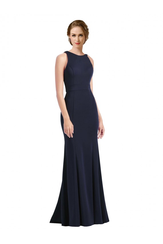 Keyhole Back Sleeveless Scoop Neck Sheath Stretch Crepe Black Tie Prom Dress / Bridesmaid Dress Worcester