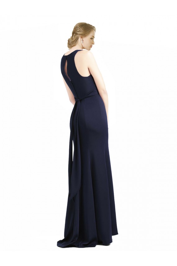 Keyhole Back Sleeveless Scoop Neck Sheath Stretch Crepe Black Tie Prom Dress / Bridesmaid Dress Worcester