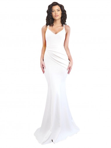 Low Back Sleeveless Spaghetti Straps Mermaid Stretch Crepe Black Tie Evening Gown / Prom Dress / Bridesmaid Dress Worcester