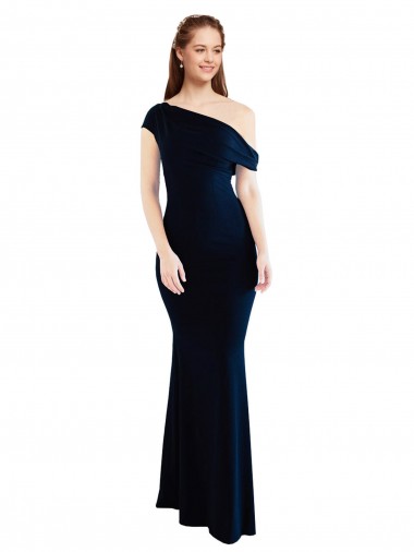 Dark Navy Sleeveless One Shoulder Mermaid Stretch Crepe Formal Evening Gown / Prom Dress / Bridesmaid Dress Worcester