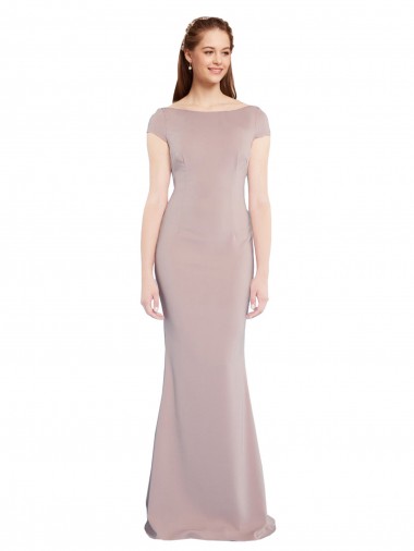 Tie Back Cap Sleeves Boat Neck Mermaid Stretch Crepe Formal Evening Gown / Prom Dress / Bridesmaid Dress Worcester