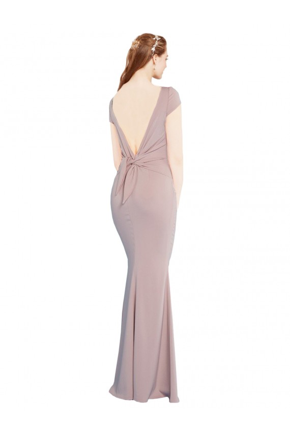 Tie Back Cap Sleeves Boat Neck Mermaid Stretch Crepe Formal Evening Gown / Prom Dress / Bridesmaid Dress Worcester