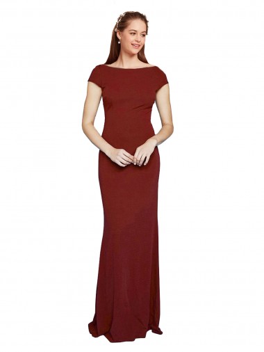 Keyhole Back Cap Sleeves Round Neck Mermaid Stretch Crepe Formal Evening Gown / Prom Dress / Bridesmaid Dress Worcester
