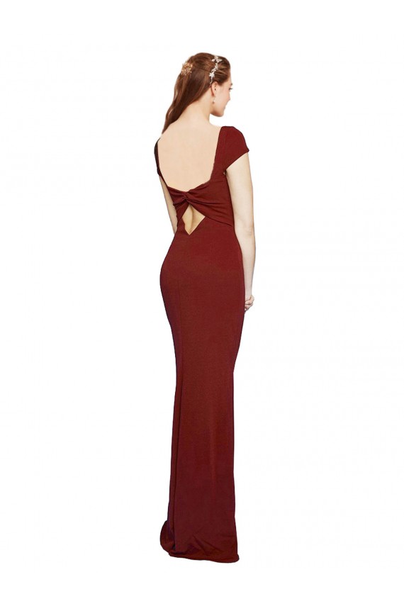 Keyhole Back Cap Sleeves Round Neck Mermaid Stretch Crepe Formal Evening Gown / Prom Dress / Bridesmaid Dress Worcester