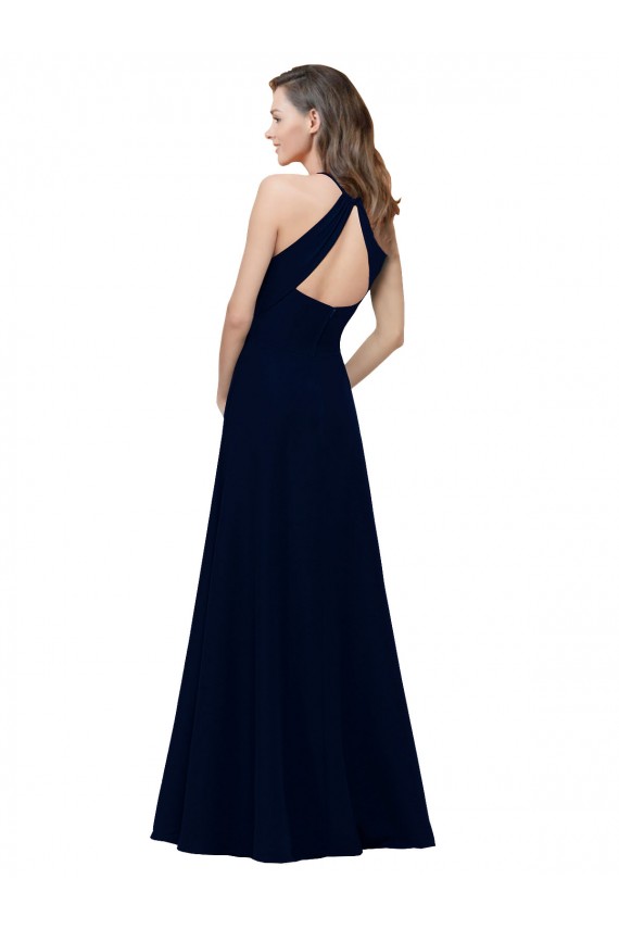 Keyhole Back Sleeveless Jewel Neck A-Line Stretch Crepe Prom Dress / Bridesmaid Dress Worcester