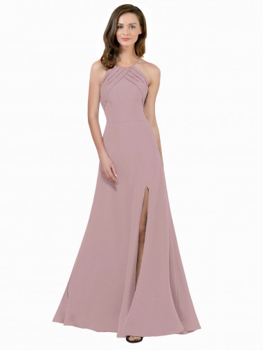 Keyhole Back Sleeveless Jewel Neck A-Line Stretch Crepe Prom Dress / Bridesmaid Dress Worcester