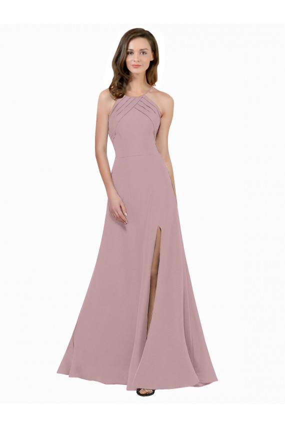 Keyhole Back Sleeveless Jewel Neck A-Line Stretch Crepe Prom Dress / Bridesmaid Dress Worcester