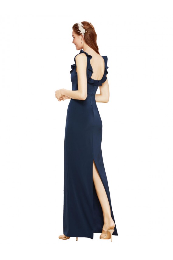 Low Back Dark Navy Sleeveless Scoop Neck Sheath Stretch Crepe Formal Evening Gown / Prom Dress / Bridesmaid Dress Worcester