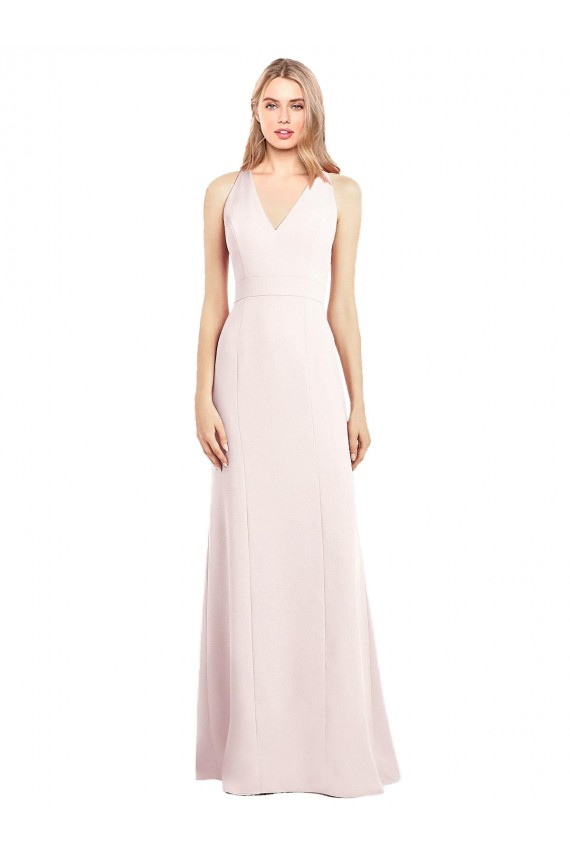 Keyhole Back Pink Sleeveless V-Neck Trumpet Stretch Crepe Semi Formal Evening Dress / Prom Dress / Bridesmaid Dress Worcester