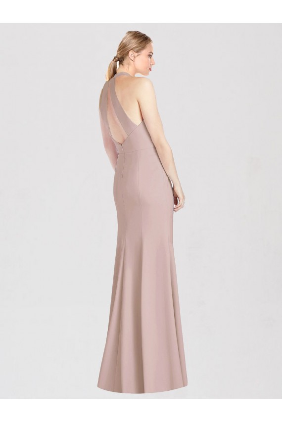 Open Back Sleeveless Halter Neck Trumpet Stretch Crepe Semi Formal Evening Dress / Bridesmaid Dress Worcester