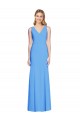 Keyhole Back Peacock Blue Sleeveless V-Neck Trumpet Stretch Crepe Semi Formal Evening Dress / Prom Dress / Bridesmaid Dress Worcester