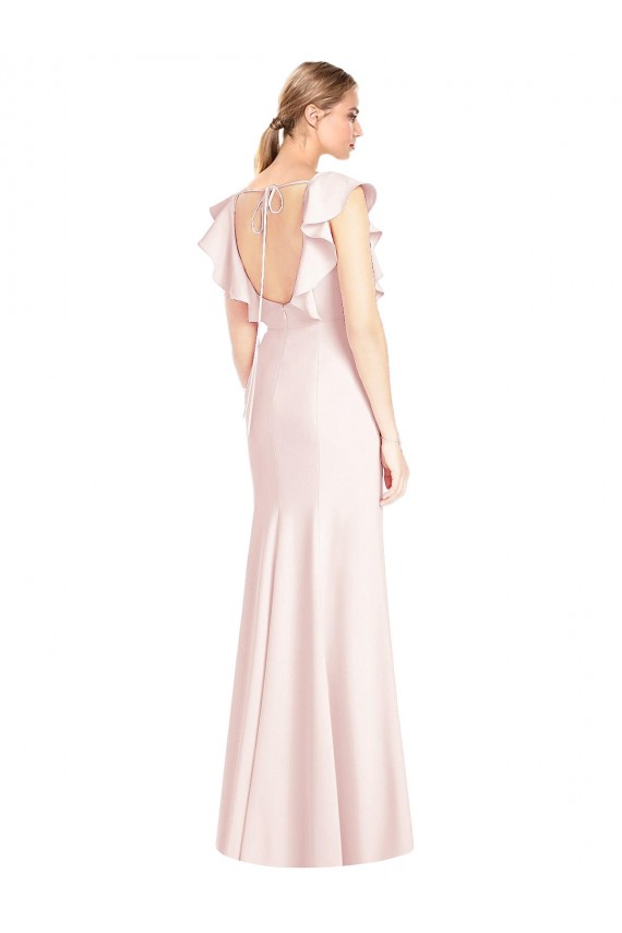 Open Back Pink Cap Sleeves Bateau Neck Trumpet Stretch Crepe Formal Dress / Bridesmaid Dress Worcester