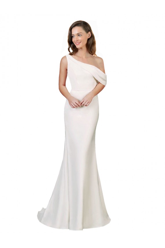 Ivory Sleeveless One Shoulder Sheath Stretch Crepe Formal Evening Gown / Prom Dress / Bridesmaid Dress Worcester