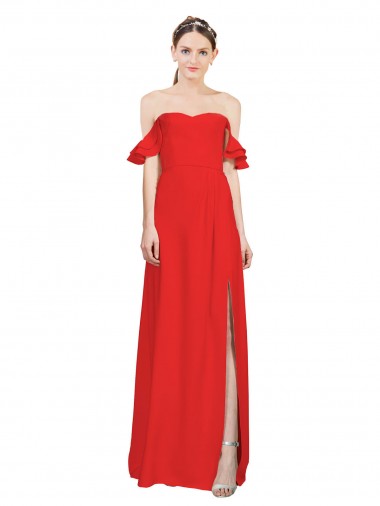 Red Sleeveless Off the Shoulder A-Line Stretch Crepe Formal Evening Gown / Prom Dress / Bridesmaid Dress Worcester
