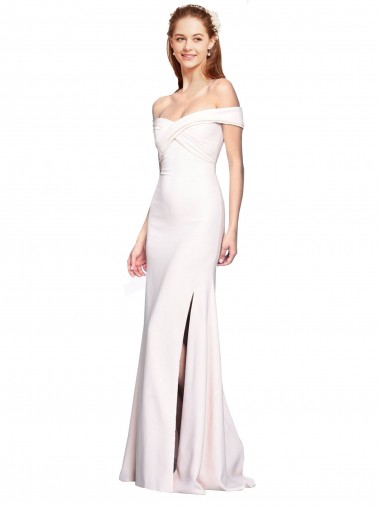 White Sleeveless Off the Shoulder Mermaid Stretch Crepe Formal Dress / Bridesmaid Dress Worcester