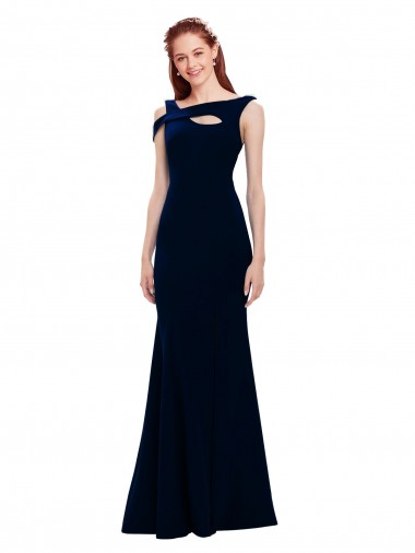 Long Dark Navy Sleeveless Off the Shoulder Mermaid Stretch Crepe Prom Dresses Worcester