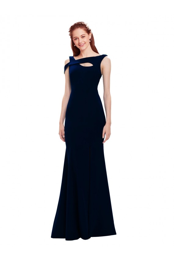 Long Dark Navy Sleeveless Off the Shoulder Mermaid Stretch Crepe Prom Dresses Worcester