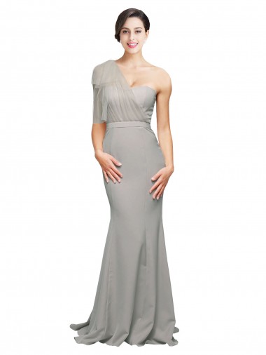 Low Back Sleeveless One Shoulder Mermaid Stretch Crepe & Tulle Formal Evening Gown / Prom Dress / Bridesmaid Dress Worcester