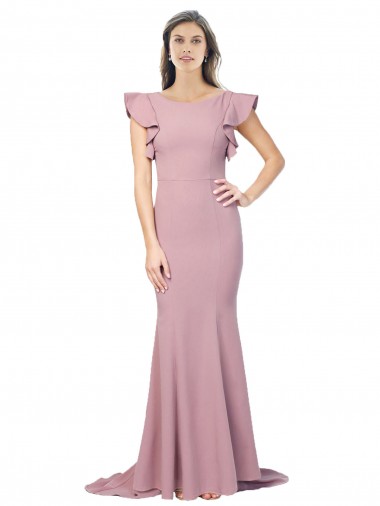 Low Back Flutter Sleeves Round Neck Mermaid Stretch Crepe Formal Evening Gown / Prom Dress / Bridesmaid Dress Worcester