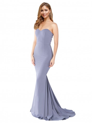 Low Back Smoke Blue Sleeveless Sweetheart Mermaid Stretch Crepe Formal Evening Gown / Prom Dress / Bridesmaid Dress Worcester