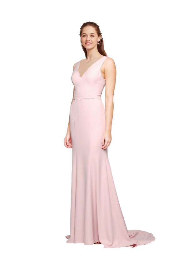 V-Back Sleeveless V-Neck A-Line Stretch Crepe Black Tie Evening Dress / Prom Dress / Bridesmaid Dress Worcester