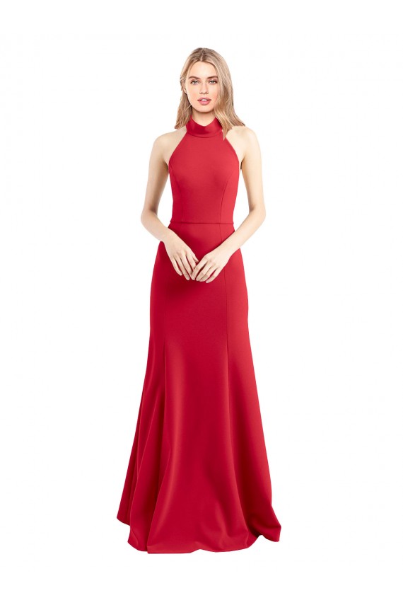 Open Back Red Sleeveless Halter Neck A-Line Stretch Crepe Formal Evening Gown / Prom Dress / Bridesmaid Dress Worcester