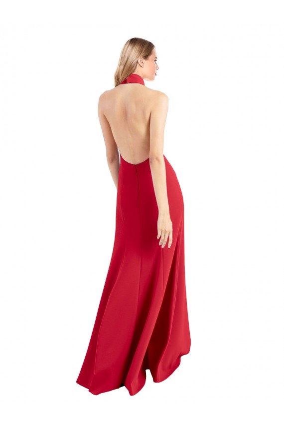 Open Back Red Sleeveless Halter Neck A-Line Stretch Crepe Formal Evening Gown / Prom Dress / Bridesmaid Dress Worcester