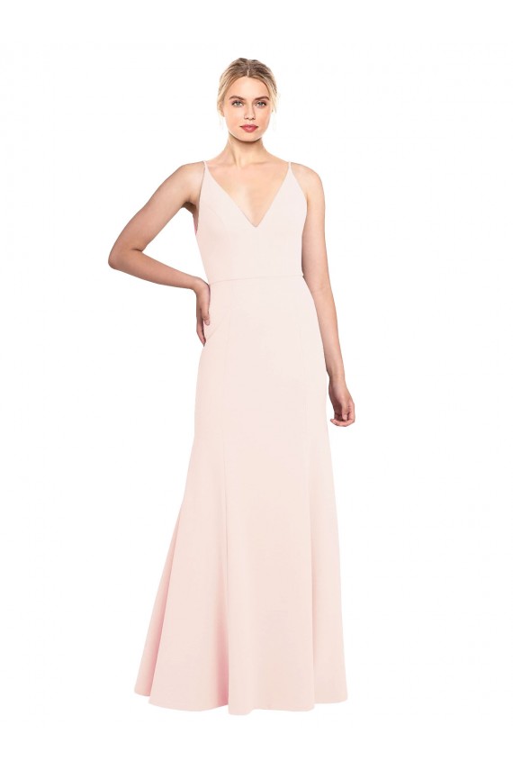 V-Back Pink Sleeveless V-Neck A-Line Stretch Crepe Formal Evening Gown / Prom Dress / Bridesmaid Dress Worcester