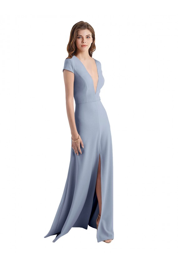Cap Sleeves V-Neck Sheath Stretch Crepe Prom Dress / Bridesmaid Dress Worcester
