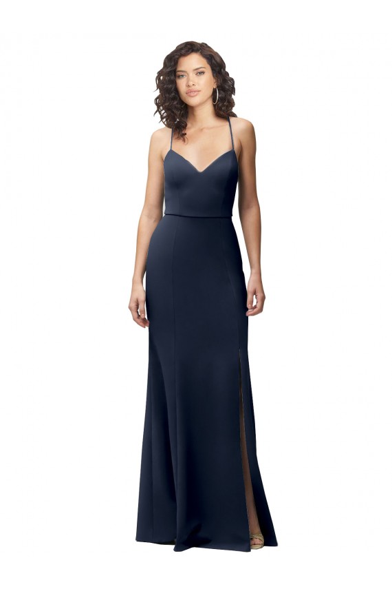 Criss Cross Back Sleeveless Spaghetti Straps Sheath Stretch Crepe Formal Evening Gown / Prom Dress / Bridesmaid Dress Worcester